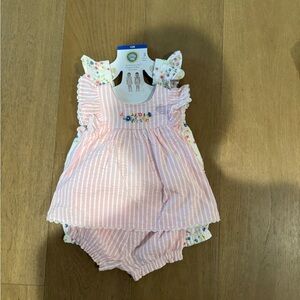 Pink Striped Kids Dress with Floral Details